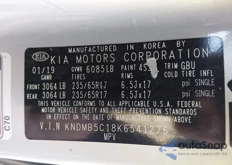 2019 Kia Sedona Lx z USA, uszkodzony, nr VIN KNDMB5C18K6541276